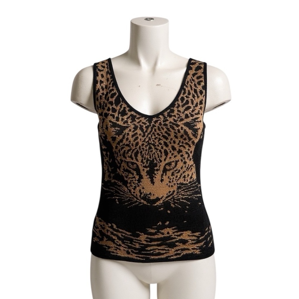 Vintage Escada Leopard Twin Set | Amber Rhinestone Sparkle Shell + Cardigan - Picture 4 of 14
